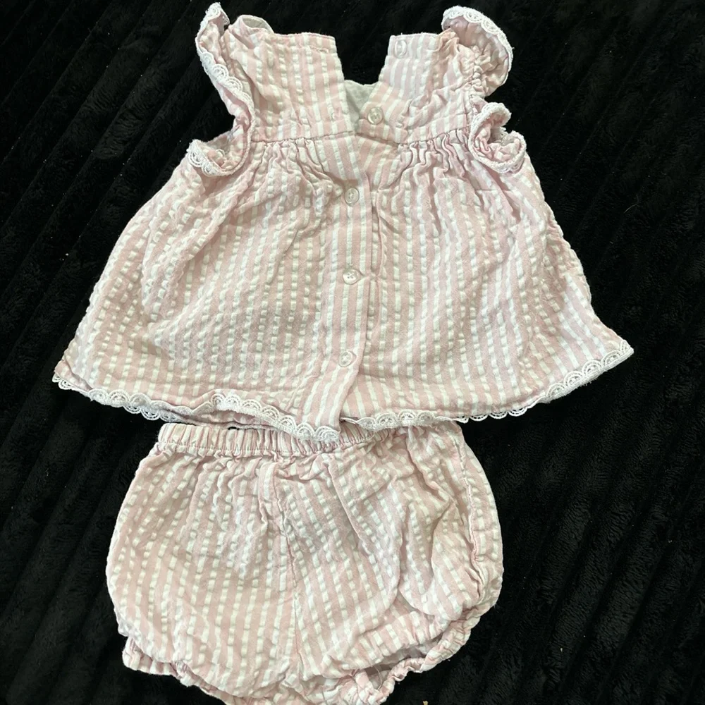 Baby Girls Pink Seersucker Dress & Bloomers Set